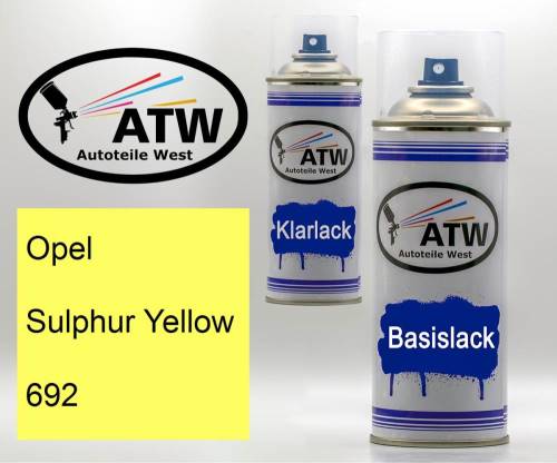 Opel, Sulphur Yellow, 692: 400ml Sprühdose + 400ml Klarlack - Set, von ATW Autoteile West.